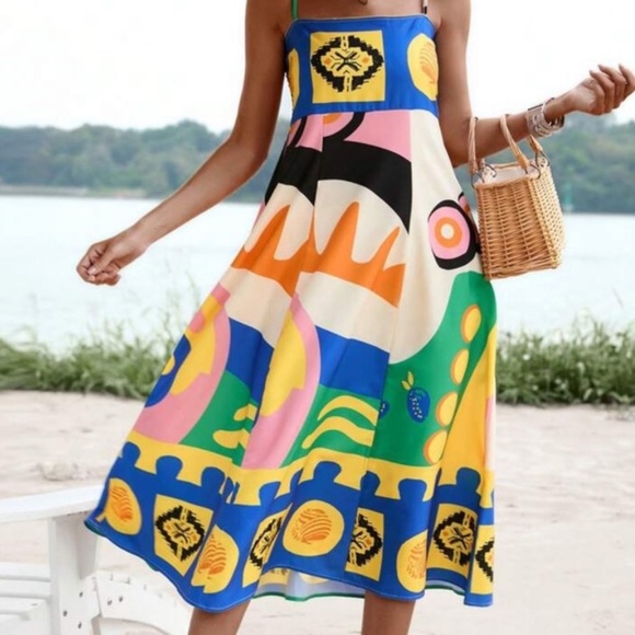 NWOT BOLD PRINT MAXI SPAGHETTI STRAP DRESS - SIZE SMALL - Picture 7 of 16